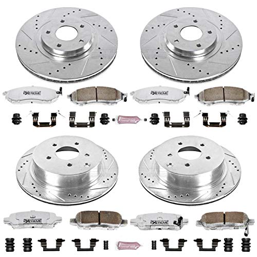 Power Stop K4476-26 Z26 Carbon Fiber Brake Pads Front and Rear with Drilled & Slotted Brake Rotors Kit For Nissan Murano 2011-2014 [Model Specific]