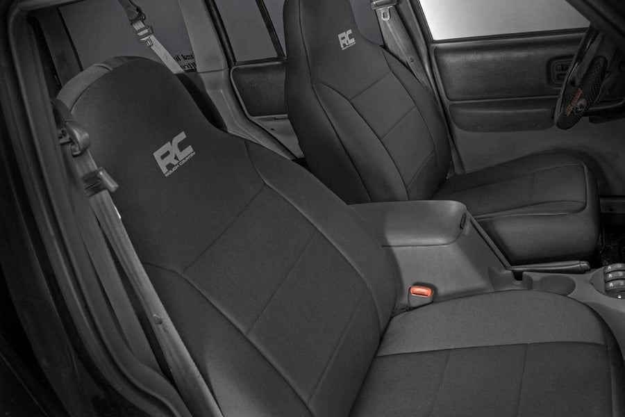 Rough Country Seat Covers Neoprene for Jeep Cherokee XJ (1997-2001) w/Detachable Headrests - Waterproof & UV Resistant, Foam Padded, Front & Rear Seat Cover Set