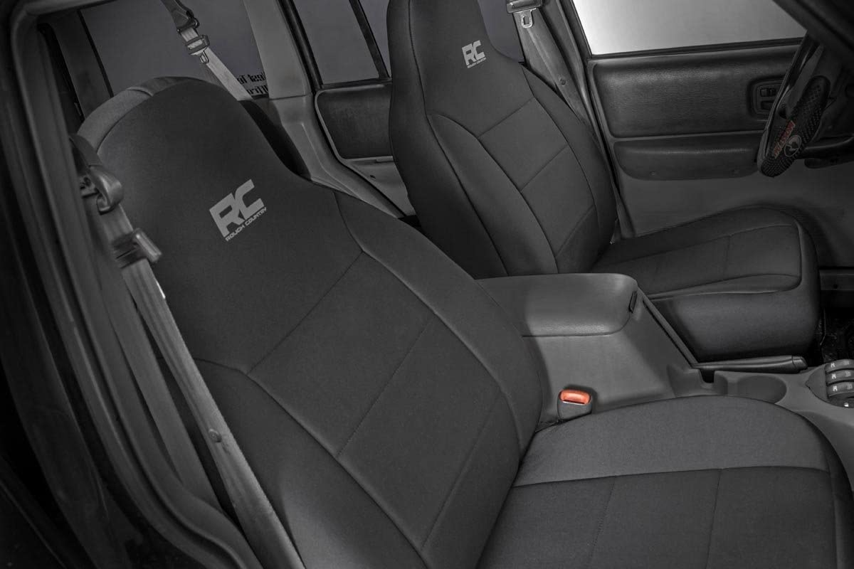 Rough Country Seat Covers Neoprene for Jeep Cherokee XJ (1984-1996) with Non-Detachable Headrests - Waterproof & UV Resistant, Foam Padded, Front & Rear Seat Cover Set