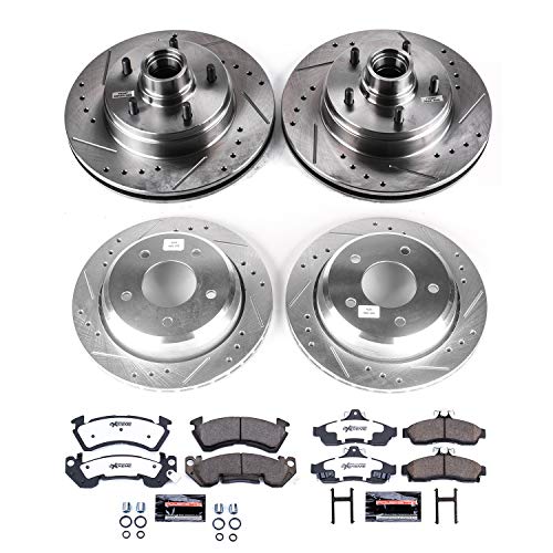 Power Stop K4338-26 Z26 Carbon Fiber Brake Pads Front and Rear with Drilled & Slotted Brake Rotors Kit For Chevrolet Impala 1994-1996 [Model Specific]
