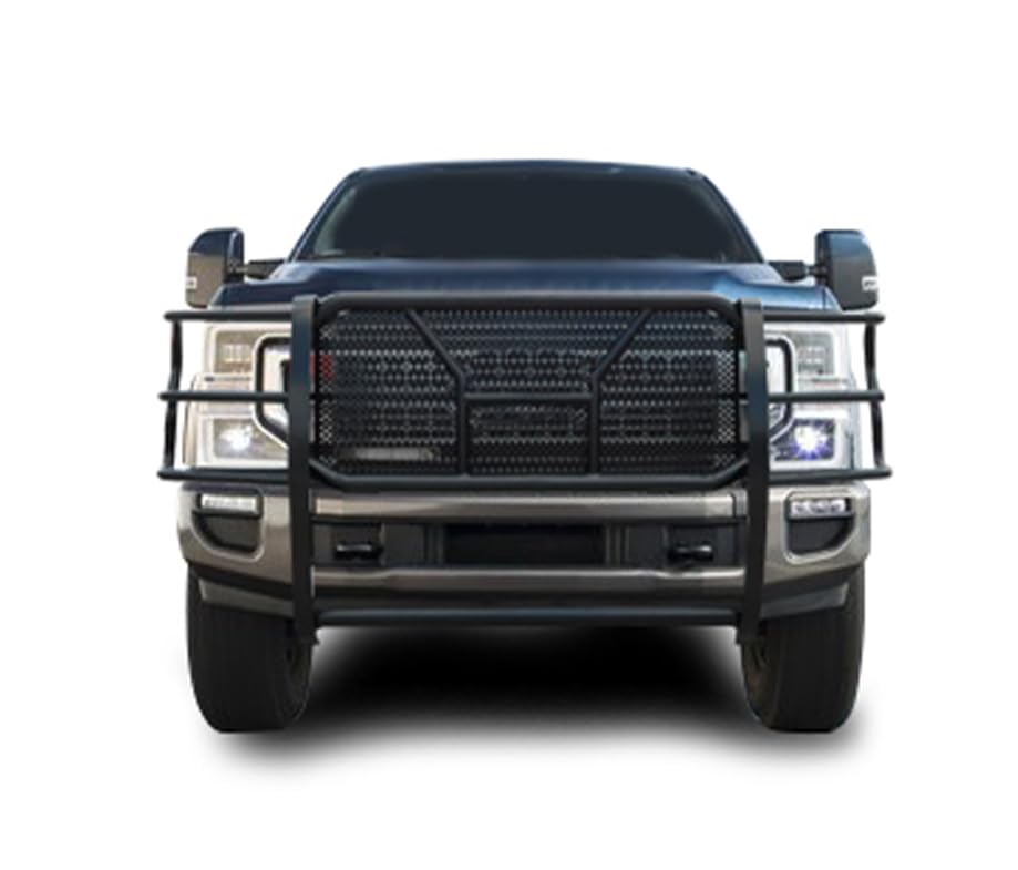 RUGGED Black Horse Heavy Duty Grille Brush Bumper Guard Modular Black Compatible with 2017-2022 Ford F-250/Ford F-350/Ford F-450/Ford F-550 Super Duty-RU-FOF217-B
