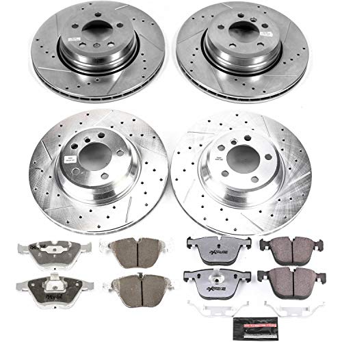 Power Stop K4479-26 Z26 Carbon Fiber Brake Pads Front and Rear with Drilled & Slotted Brake Rotors Kit For BMW 750Li, BMW 750i, BMW 760Li, BMW 760i [Model Specific]