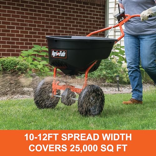 Push Agri-Fab 45-0614 130 lb. Lawn & Garden Broadcast Spreader for Seed,Fertilizer,Salt,Ice Melt; Walk Behind with Easy to use Flow Control Lever