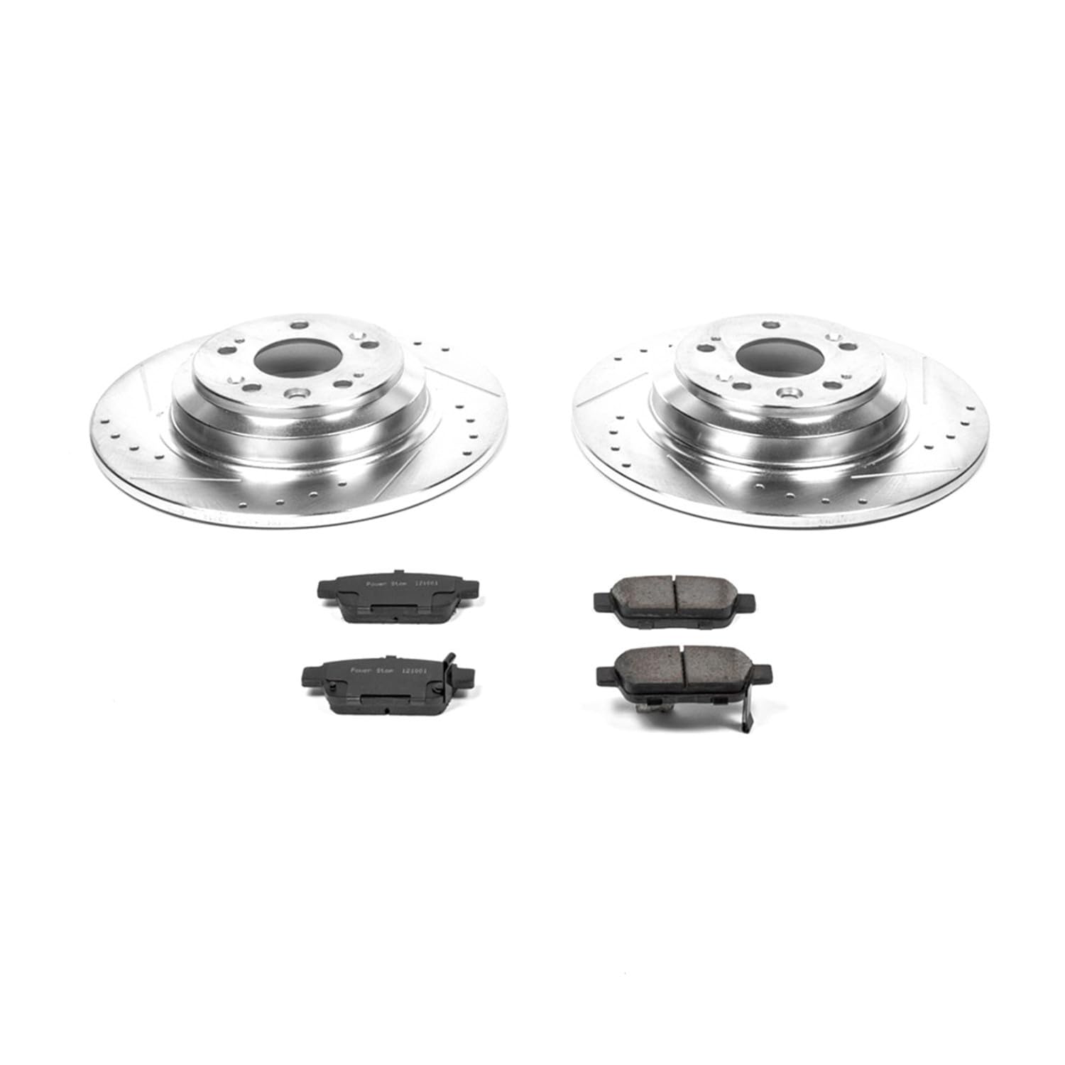Power Stop K5854 Rear Brake Pads Z23 Carbon Fiber with Drilled & Slotted Brake Rotors Kit For Acura TL 2009-2014 [Model Specific]