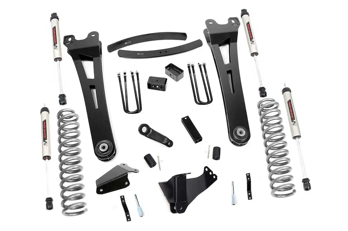 6 Inch Lift Kit Rough Country with V2 Monotube Shocks for Ford F-250/F-350 Super Duty (2005-2007) - Gas Models, Includes Radius Arms