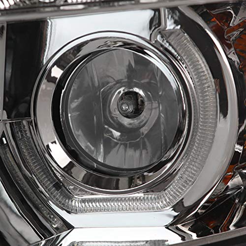 Chrome Housing Spec-D Tuning Clear Lens Halo Projector Headlights w/LED Compatible with 2007-2013 Chevy Silverado 1500, 2007-2014 Chevy Silverado 2500HD/3500HD, Left + Right Pair Headlamps Assembly