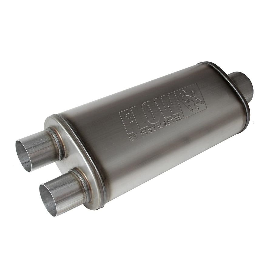 Flowmaster FlowFX Muffler 3.5" Center Inlet/2.5" Dual Outlet - Moderate Sound 409 Stainless Steel 72587