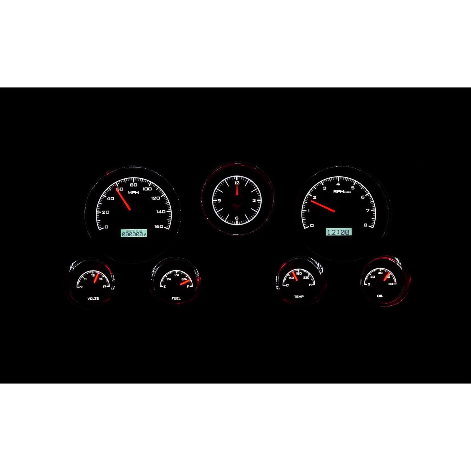 Dakota Digital Analog Dash Gauge & Clock 67 - 72 Chevy Pickup Truck Black Alloy White VHX-67C-PA-K-W