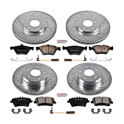 Power Stop K6701 Z23 Carbon Fiber Brake Pads Front and Rear with Drilled & Slotted Brake Rotors Kit