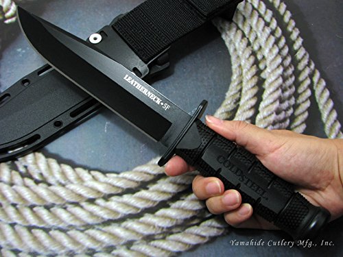 Leatherneck SF Cold Steel 6-3/4" German D2 Steel w/Black Powdercoat Clip Point Fixed Blade Outdoor Camping Hunting Utility Knife | 5" Kray-Ex Handle, Weather-Resistant Secure-Ex Sheath - Boxed