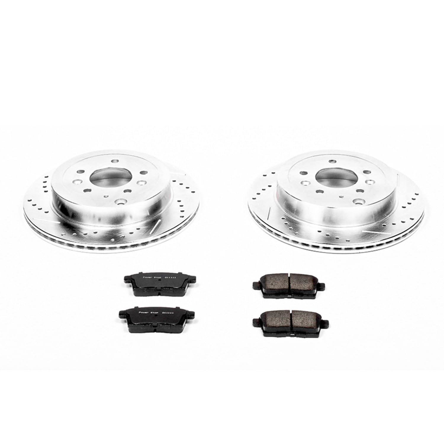 Power Stop K5876 Z23 Carbon Fiber Brake Pads Rear with Drilled & Slotted Brake Rotors Kit For Mazda CX-7 2007-2012 [Model Specific]