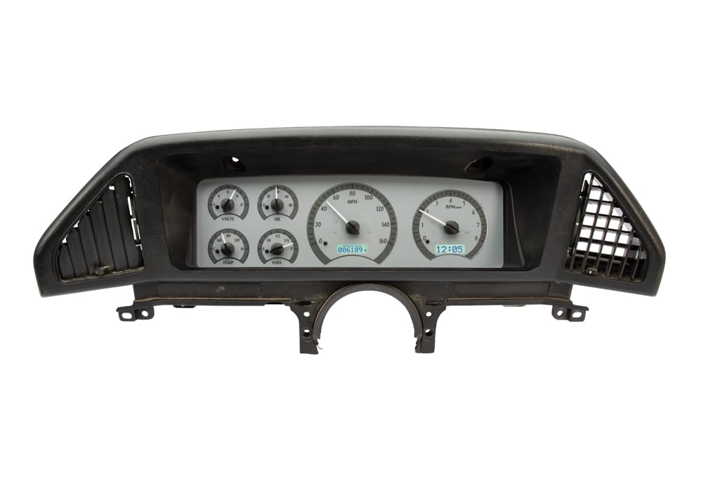 Dakota Digital VHX-87F-PU-S-W Analog Dash Gauge System with Compatible 1987-91 Ford Pickup and Bronco, Silver Alloy Style, White Backlighting