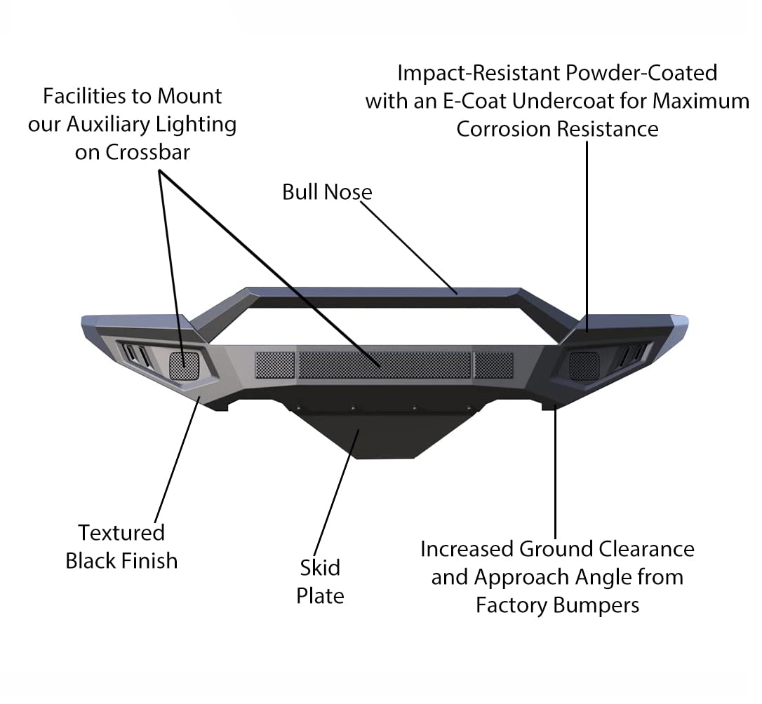 Armour II Heavy Duty Black Horse Off Road Front Bumper (Full Set) - Black - Includes Bumper, Skid Plate and Bull Nose - for 2015-2020 Chevrolet Colorado (Excludes ZR2) AFB-CO20