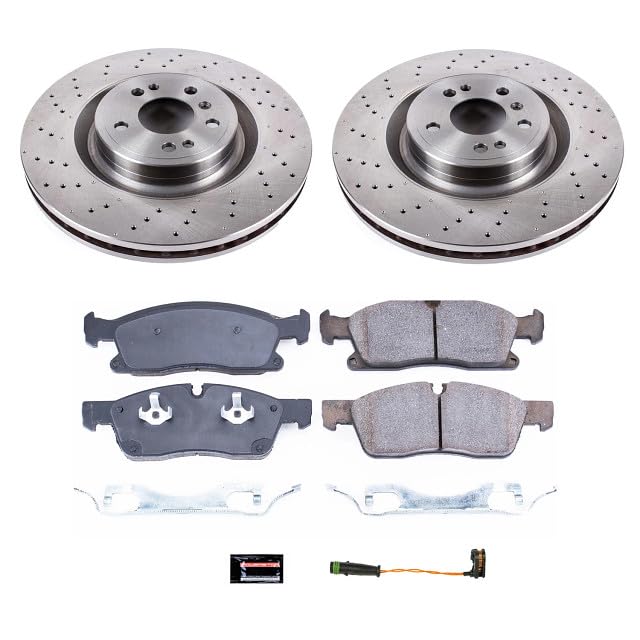 Power Stop KOE6883 Front Replacement Brake Kit-OE Brake Rotors & Ceramic Brake Pads and 1 Front Sensor Wire For GLE300d, GLE350, GLE400, GLE, ML, M [Model Specific]