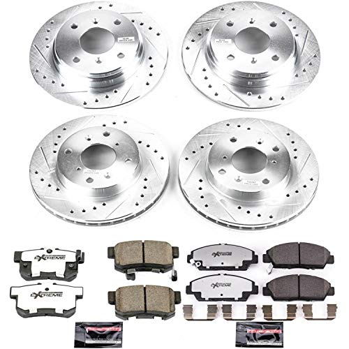 Power Stop K1034-26 Z26 Carbon Fiber Brake Pads Front and Rear with Drilled & Slotted Brake Rotors Kit For Honda Prelude 1992-1996 [Model Specific]
