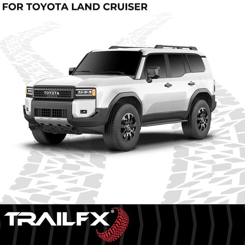 TrailFX AL4026B Nerf Bar, 4-1/2 Inch Hexagonal Straight, with Step Pads, Rocker Panel Mount, Powder Coated, Black, Aluminum, with Plastic End Caps/Bracket Covers, Fits 2024-2025 Toyota Land Cruiser