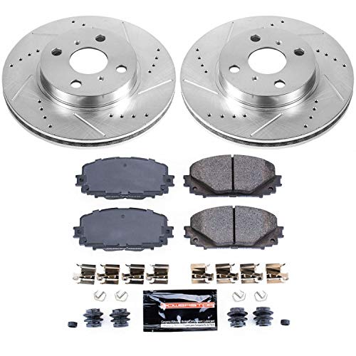 Z23 Carbon Fiber Brake Pads Power Stop K7506 with Drilled & Slotted Brake Rotors Kit