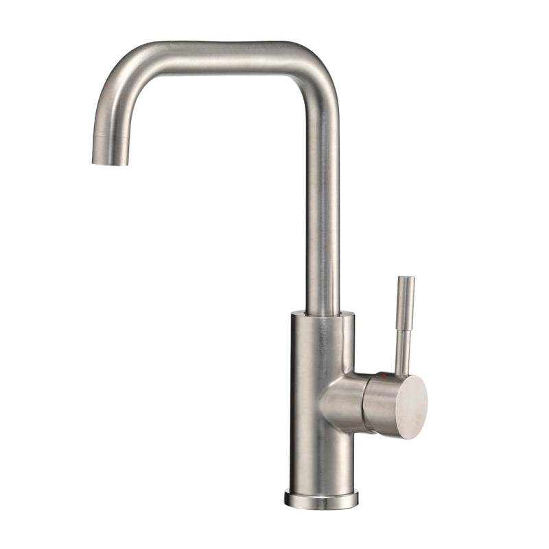 Dura Faucet Squared-Arc RV Single Handle Kitchen Sink Faucet - Optional Deck Plate (Brushed Satin Nickel)