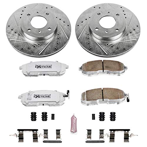 Power Stop K749-26 Z26 Carbon Fiber Brake Pads with Drilled & Slotted Brake Rotors Kit Front