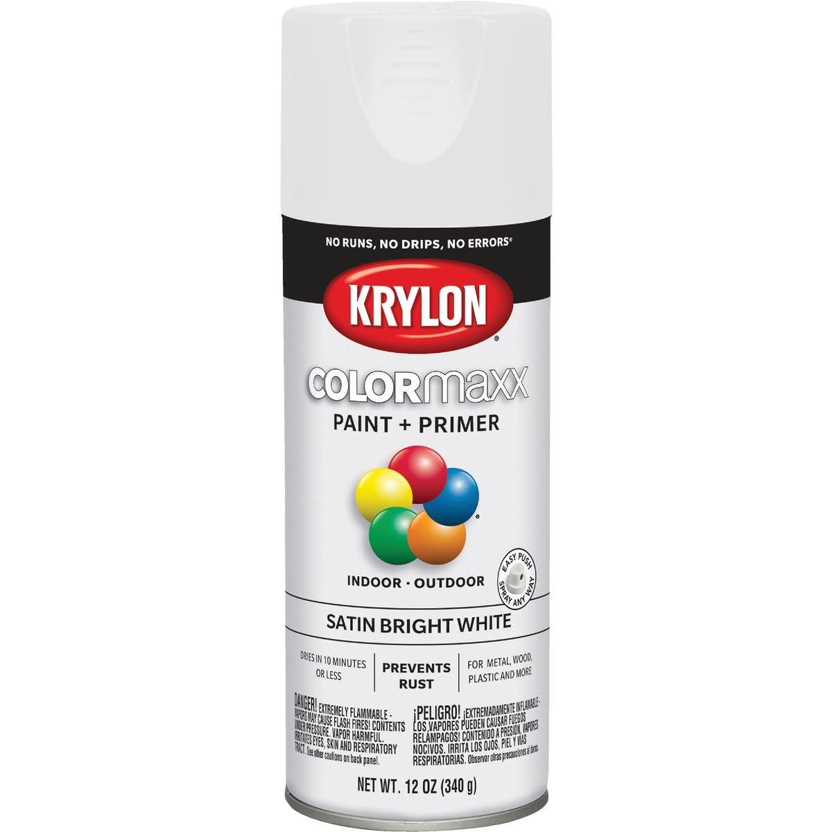 Krylon COLORmaxx K05558007 Spray Paint and Primer for Indoor/Outdoor Use, Satin Bright White