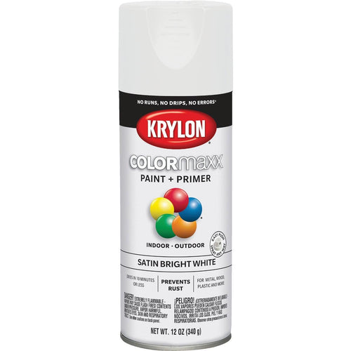 Krylon COLORmaxx K05558007 Spray Paint and Primer for Indoor/Outdoor Use, Satin Bright White