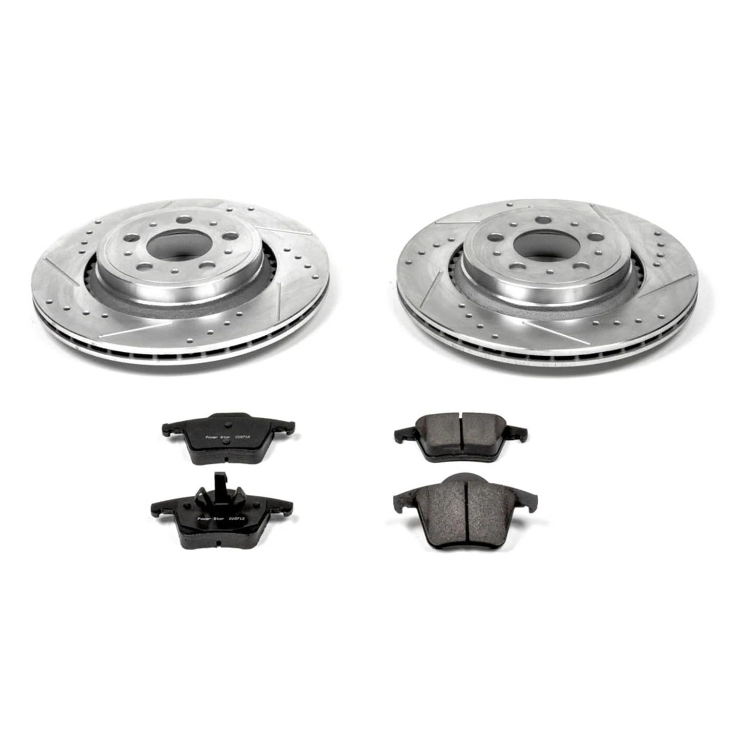 Power Stop K3039 Z23 Carbon Fiber Brake Pads Rear with Drilled & Slotted Brake Rotors Kit For Volvo XC90 2003-2014 [Model Specific]