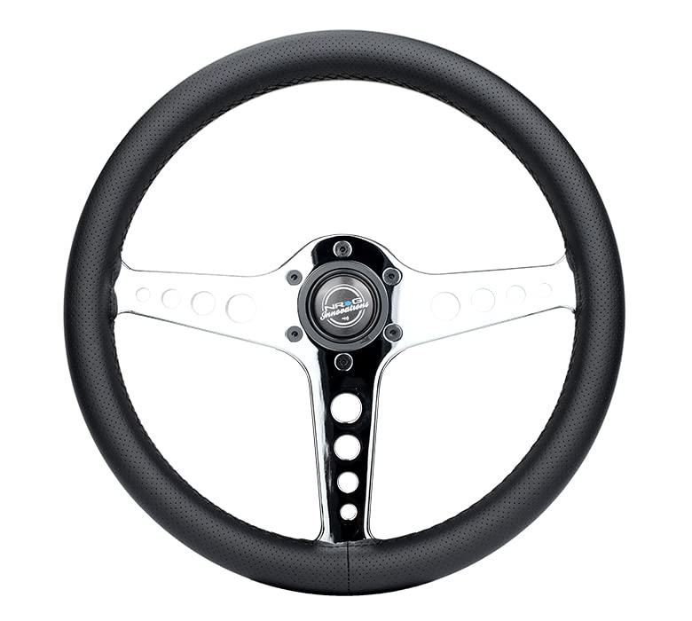 NRG Innovations Steering Wheel NRG-ST-034CH-PR - Light Weight Gaming Wheel: Driftz- Made with Perforated leather, Light Weight Composits and Chrome Spoke with Holes.