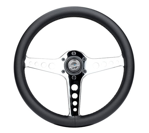 NRG Innovations Steering Wheel NRG-ST-034CH-PR - Light Weight Gaming Wheel: Driftz- Made with Perforated leather, Light Weight Composits and Chrome Spoke with Holes.