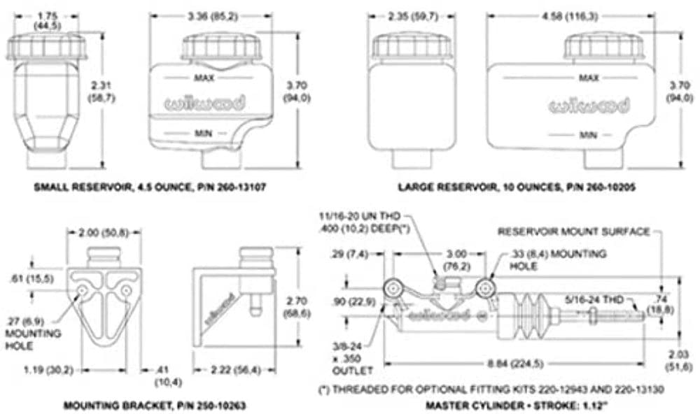 Compact Master Cylinder Kit Side Mount 1 in