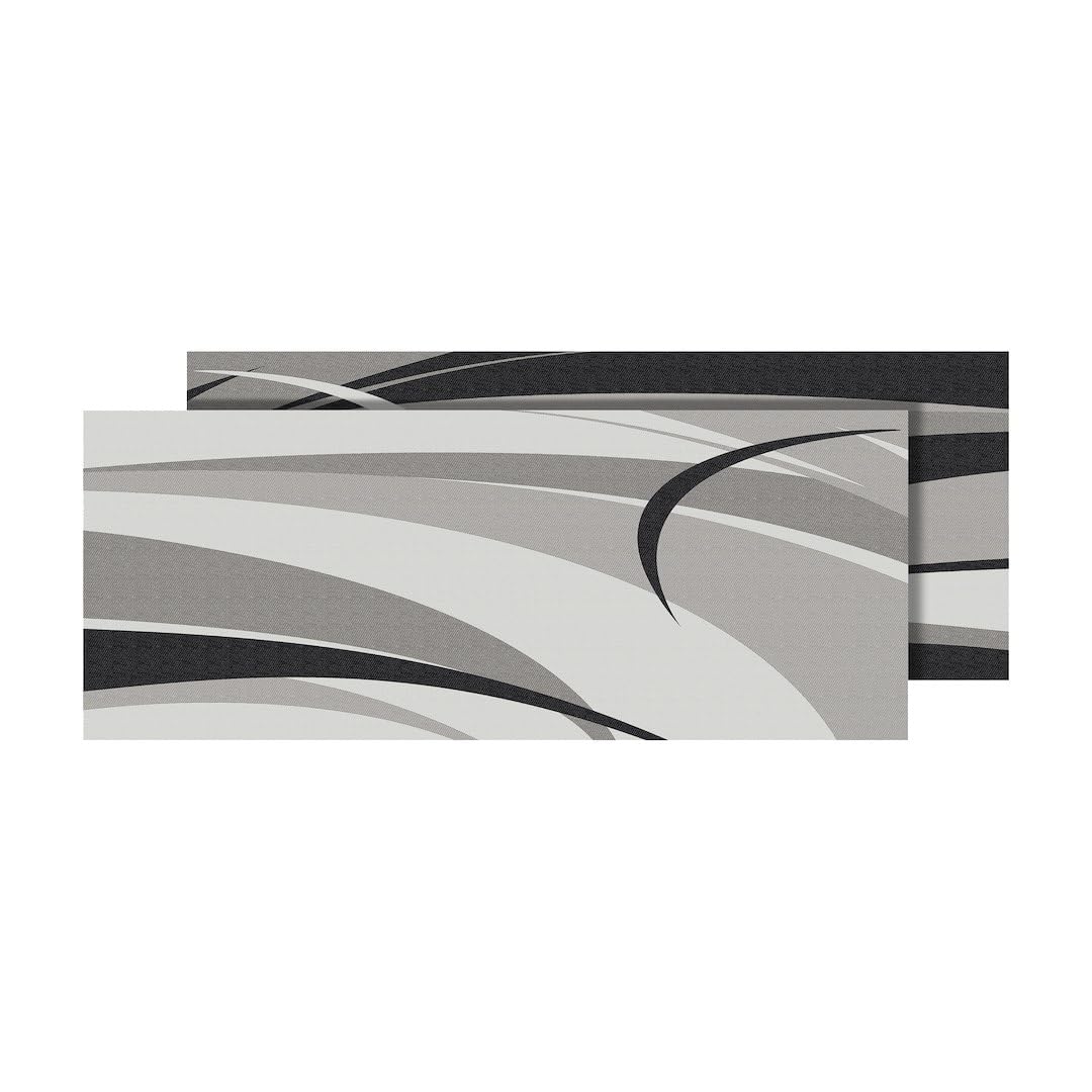 Patio Mat Faulkner 53016S, Graphic Design, 8 Foot Length x 16 Foot Width, Black/Gray, Polypropylene, Reversible Fabric, Without Grommets, with Storage Bag/Corner Tie-Downs