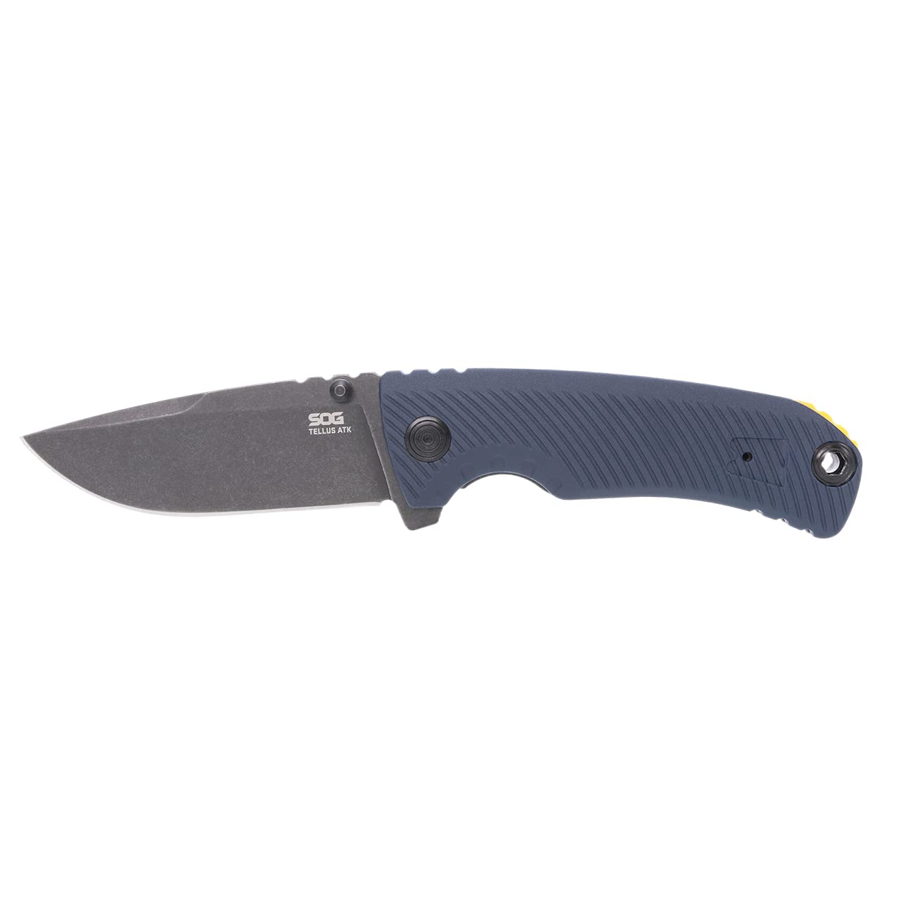SOG Tellus ATK Folding Knife | Ambidextrous GRN Handle | CRYO 440C Stainless Steel Blade | Adjustable Belt Clip, Squid Ink/Yellow Outdoor Assisted Opening Frame Lock