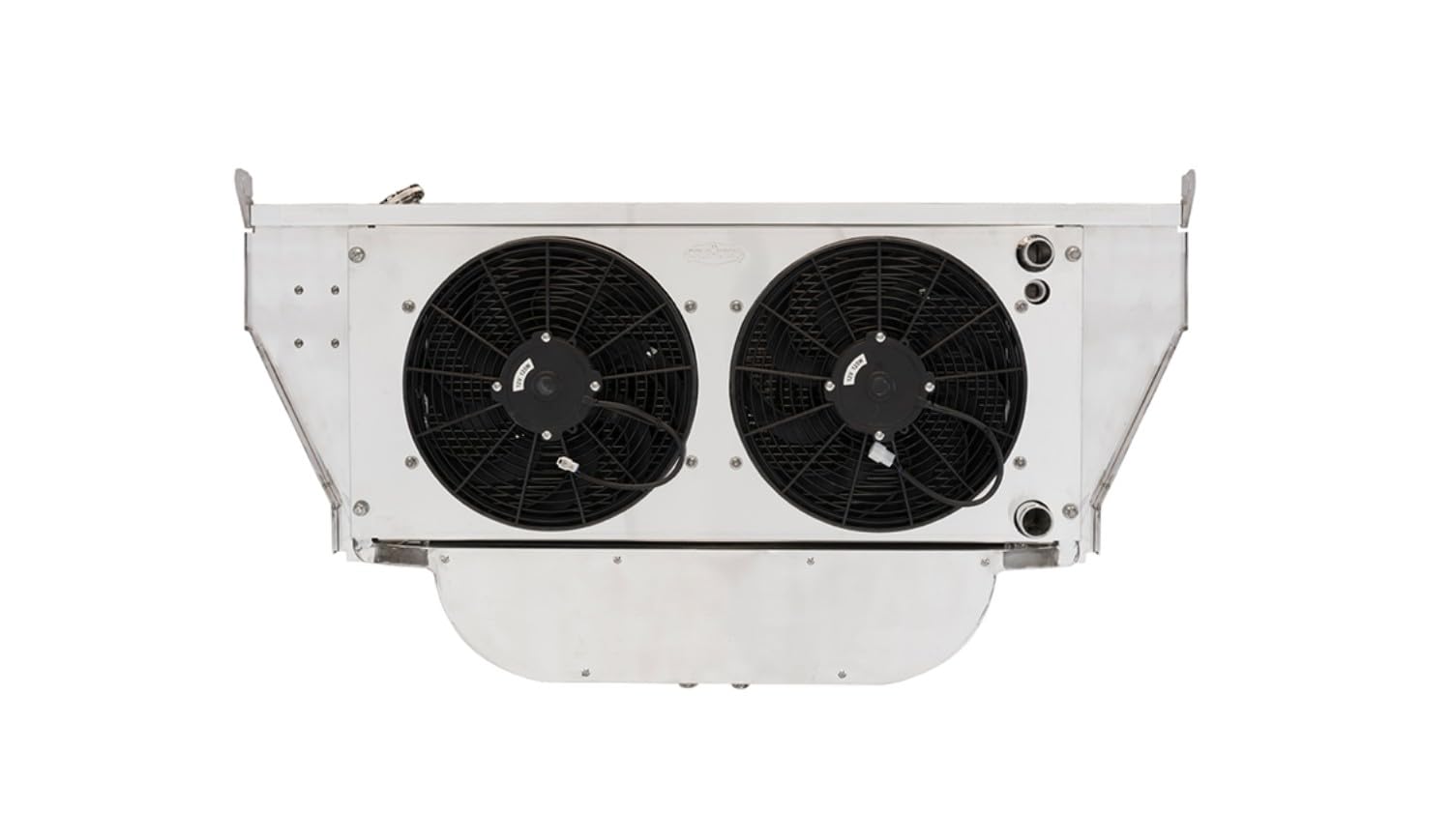 Cold Case Radiator and Fan, Dual Fans, Passenger Side Inlet, Passenger Side Outlet, A/C Condenser/Radiator Support, Aluminum, Polished, GM LS-Series, Chevy Fullsize Car 1957, Kit