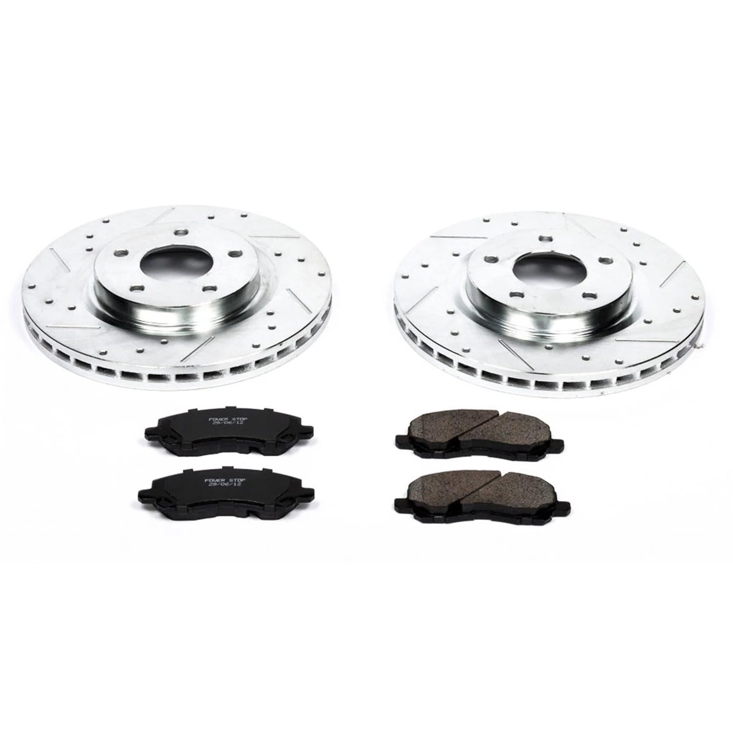 Power Stop K3032 Brake Pads Front Z23 Carbon Fiber with Drilled and Slotted Brake Rotors Kit For Chrysler 200 Sebring Dodge Avenger Jeep Compass Patirot Lancer Outlander [Application Specific]