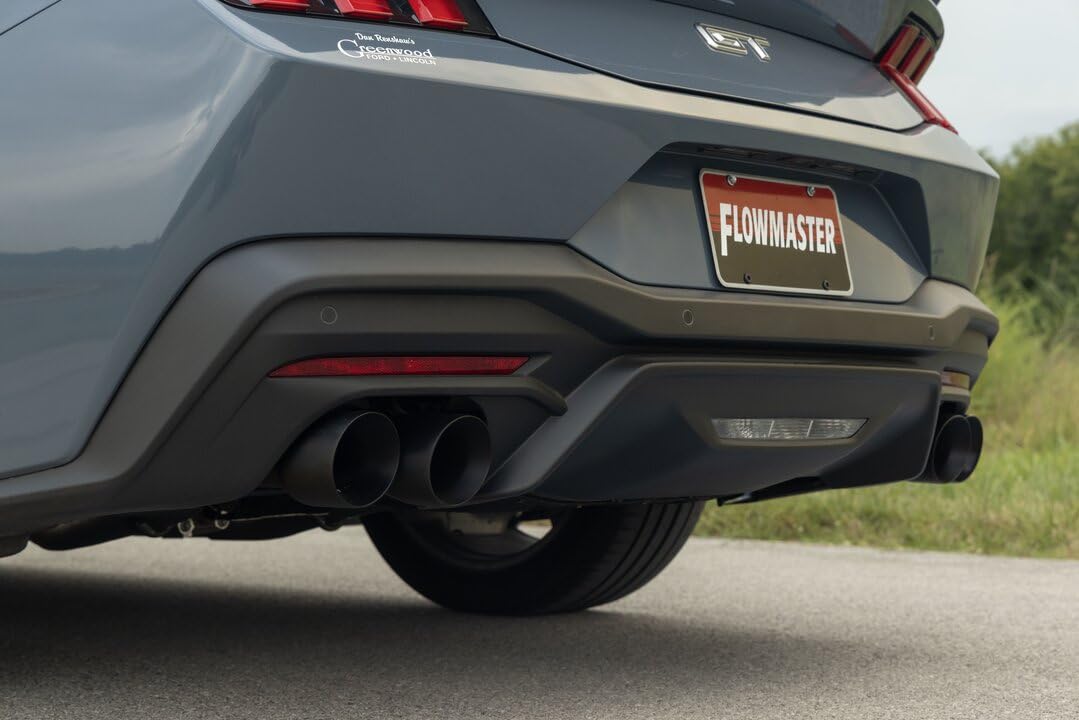 Outlaw Series Flowmaster 818159 Axle-Back Exhaust Kit 3 Inch 409 Stainless Steel with 4 Inch Black Quad Tips with Valves Compatible with 2024 Ford Mustang GT 5.0L Coyote and 2.3L EcoBoost