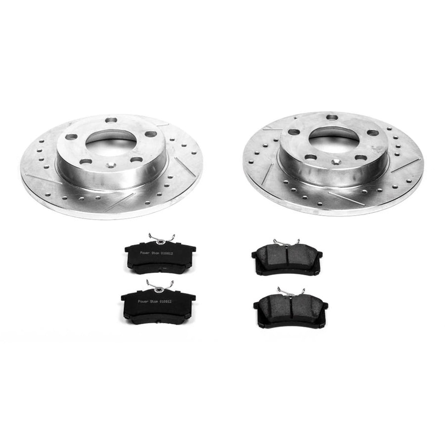 Power Stop K3129 Z23 Carbon Fiber Brake Pads Rear with Drilled & Slotted Brake Rotors Kit For Audi A4 2002-2006, Audi A4 Quattro 2002-2005 [Model Specific]