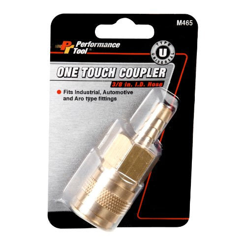 M465 Performance Tool: One-Touch Brass Air Hose Fitting for Industrial, Automotive, and ARO Fittings - 3/8-Inch I.D. Hose Barb