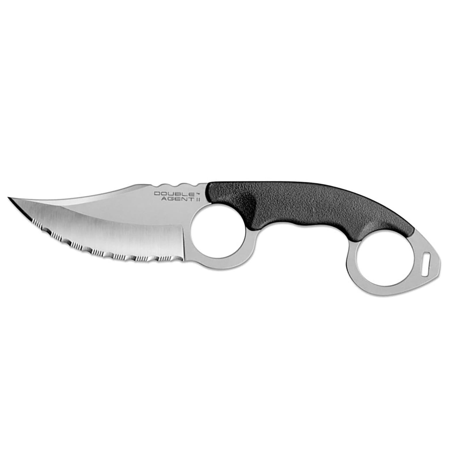 Cold Steel Serrated Edge Double Agent II Lightweight Durable Japanese AUS8A Steel Clip Point Shape 3" Fixed Blade Tactical Outdoor Hunting Knife, Griv-Ex Handle, Secure-Ex Sheath