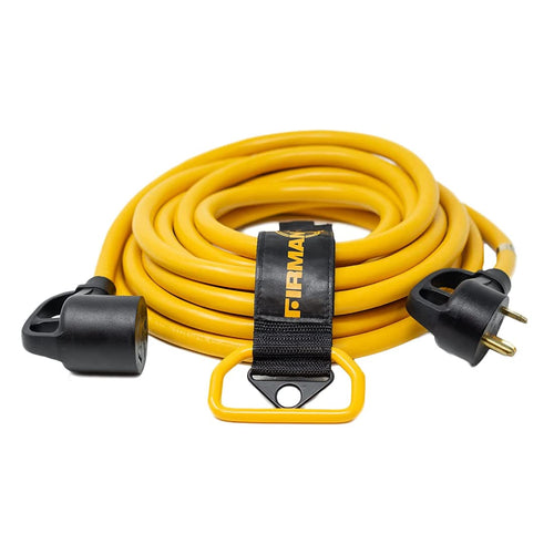 Power Cord Firman with Storage Strap, 10AWG, 30 AMP Wiring, Fully Insulated RV Extension Cord, TT-30P Plug to TT-30R Outlet, Pack of 1, 25 ft.