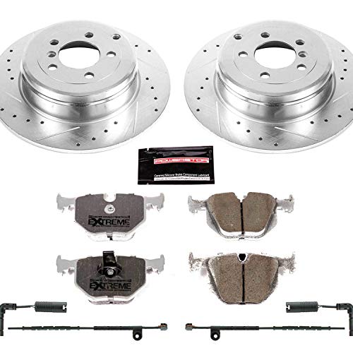Power Stop K5742-26 Z26 Carbon Fiber Brake Pads Rear with Drilled & Slotted Brake Rotors Kit For Land Rover Range Rover 2003-2005 [Model Specific]