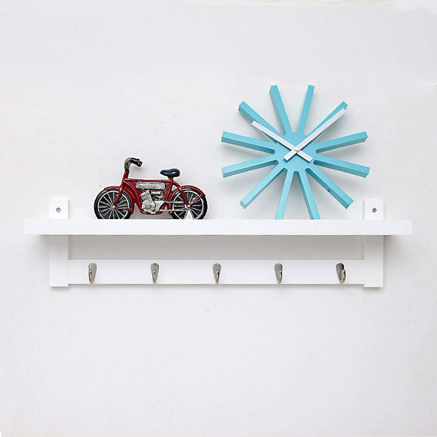 Bamboo Coat Rack YIMJ Wall Mount Shelf Robe Hook Rack Unibody CONSTRUCTION With Alloy Hook For Hallway Bedroom, Kitchen, Bath And Decoration, White, 5Hook