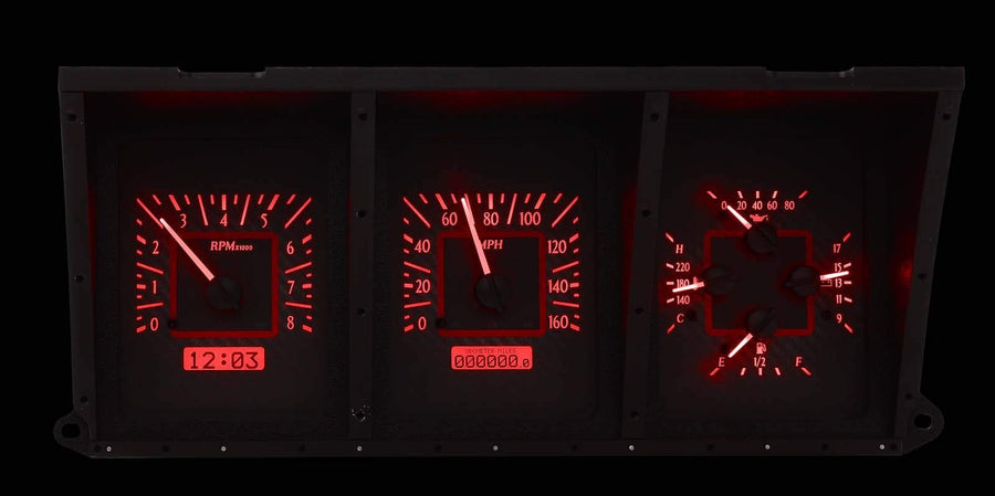 Dakota Digital VHX-73F-PU-C-R Analog Dash Gauge System Compatible with 73-79 Ford Pickup Truck Carbon Fiber Style Red Backlighting