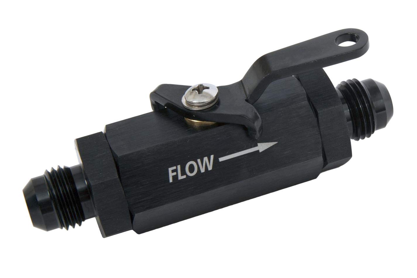 Edelbrock Manual Shut Off Valve, 6 AN Male to 6 AN Male, Aluminum, Black Anodized, Each