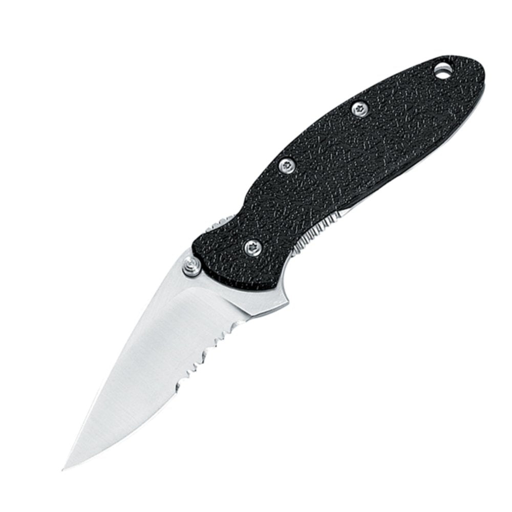 Kershaw Pocket Knife Scallion, Black and Gray, 2.4 Inch Partially Serrated Drop Point Blade, EDC with Assisted Opening, Dual Locking, Made in the USA, Everyday Carry Pocket Knife for Men and Women