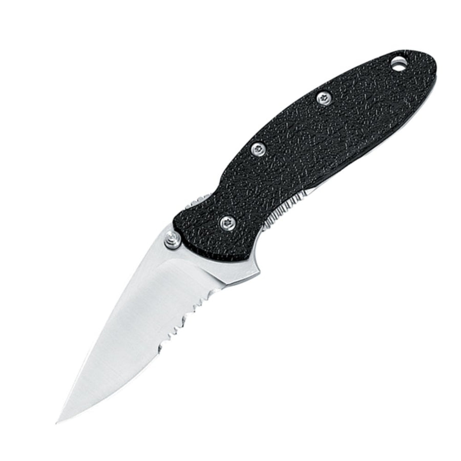 Kershaw Pocket Knife Scallion, Black and Gray, 2.4 Inch Partially Serrated Drop Point Blade, EDC with Assisted Opening, Dual Locking, Made in the USA, Everyday Carry Pocket Knife for Men and Women