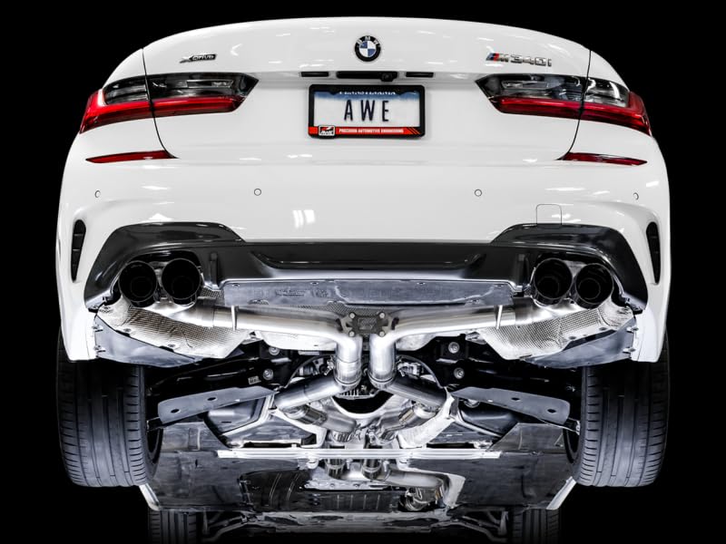 2019+ BMW M340i (G20) AWE Tuning Track Edition Exhaust - Quad Diamond Black Tips - 3020-43085