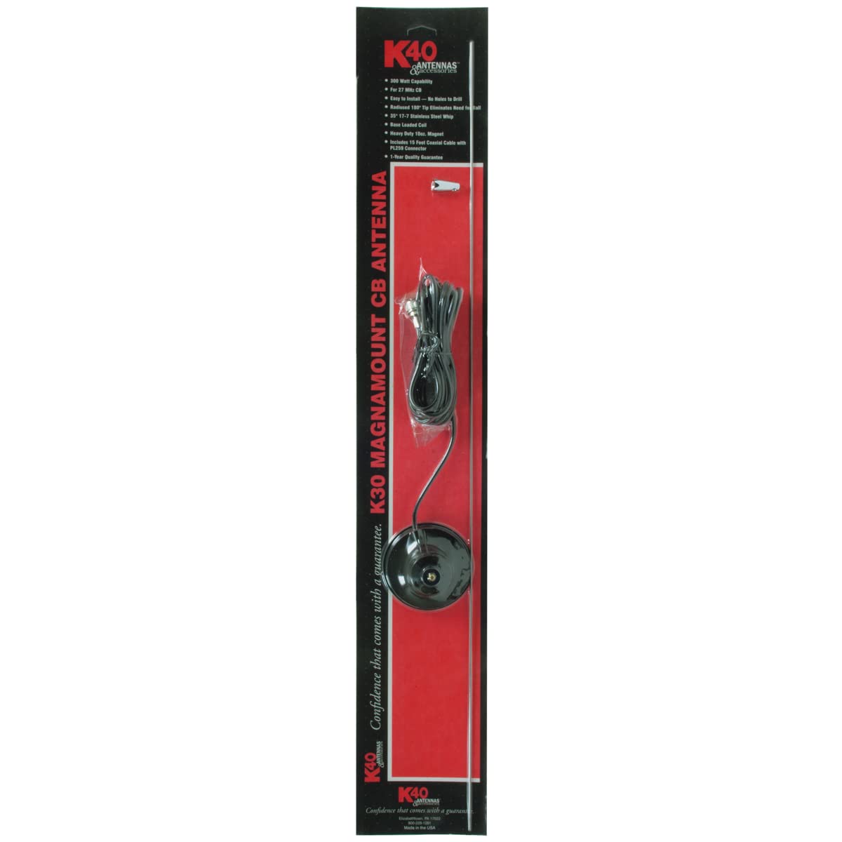 35" K30 Magnet Mount Stainless Steel CB Antenna - 300 Watts