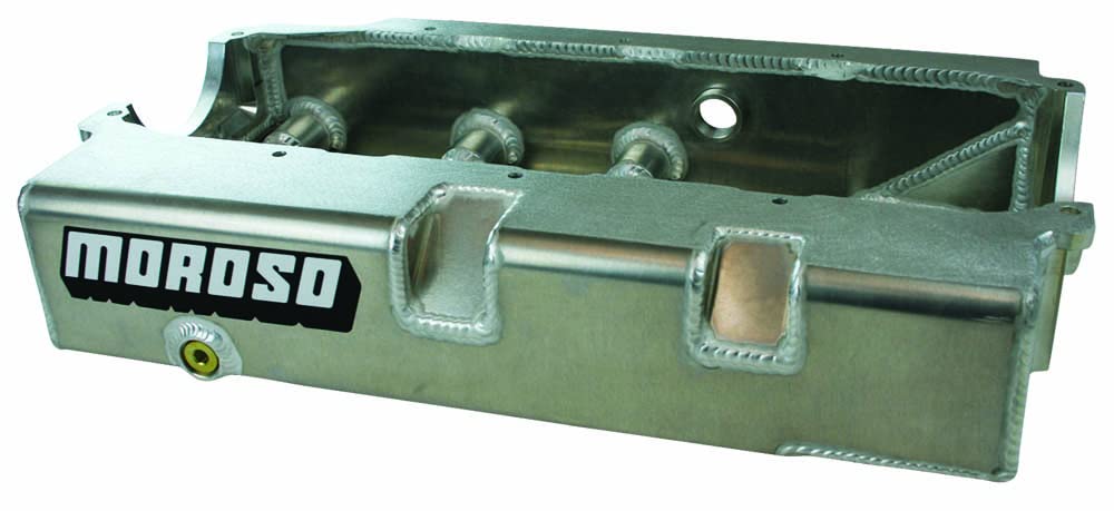 Moroso Aluminum Dry Sump Oil Pan 21545, Fits Small Block Chevy Pre-85 Blocks, 3 Pick ups, 4.25" Depth For Asphalt Late Model Chassis