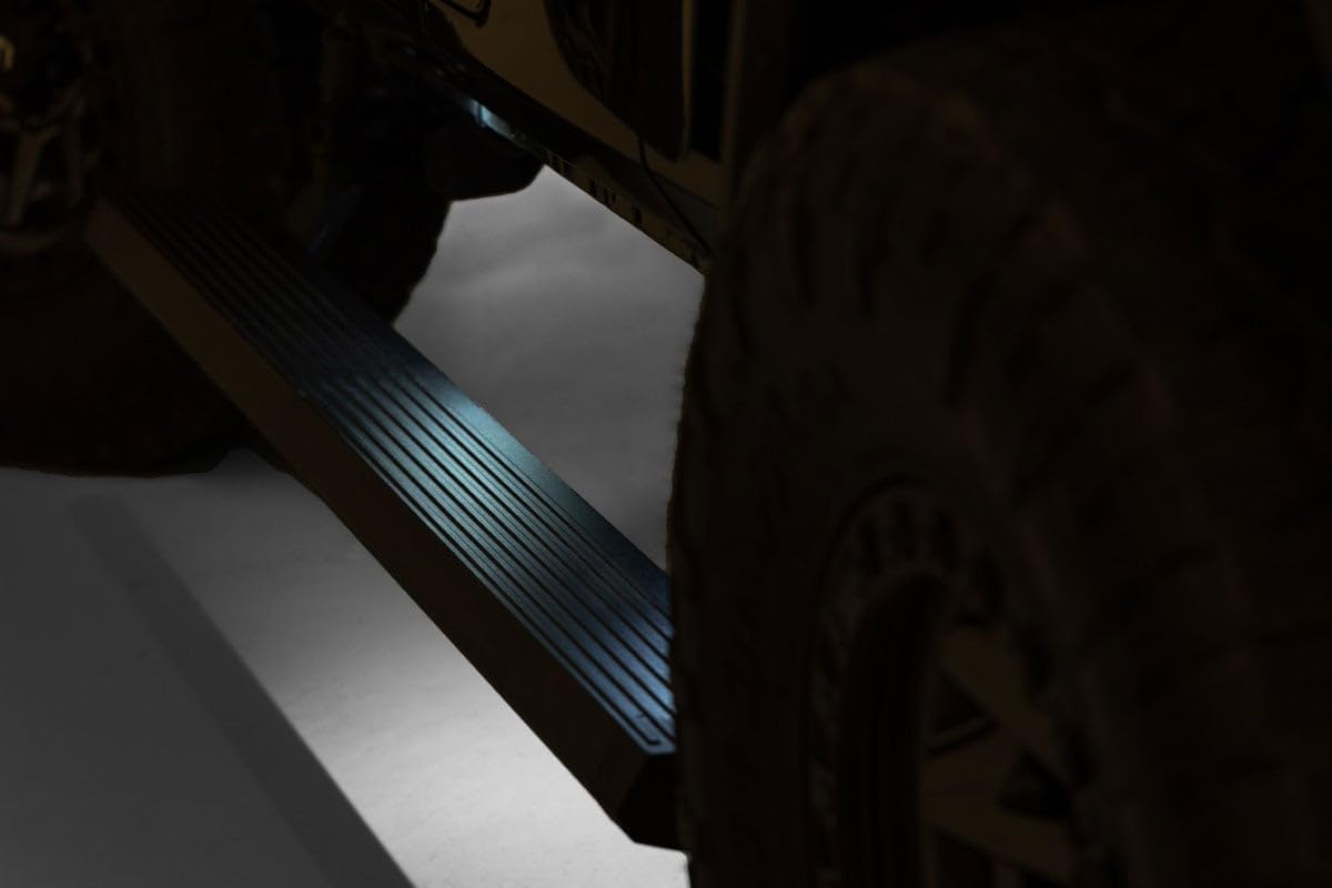 Rough Country Power Running Boards with LED Step Lights for JK Jeep Wrangler (2007-2018) - Dual Motor Electric Powerstep Board & Retractable Steps