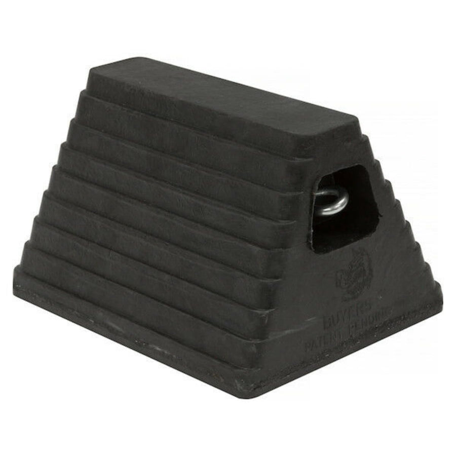 Heavy Duty Rubber Wheel Chock Buyers Products WC6810L with Recessed Eyebolt, 10x8x6 Inch – Reinforced Tire Chock for Cars, Trailers, RVs – Oil-Resistant, Durable Tire Stopper, Ideal for Shipping Docks