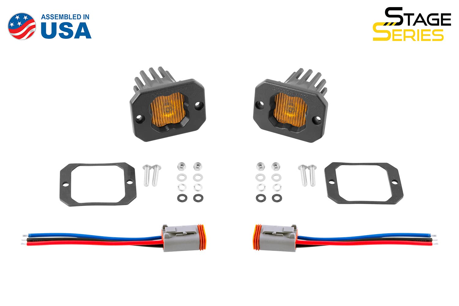 Diode Dynamics Yellow SSC1 SAE/DOT Fog Flush Mount LED Pod (pair), Fog w/Amber Backlight SAE